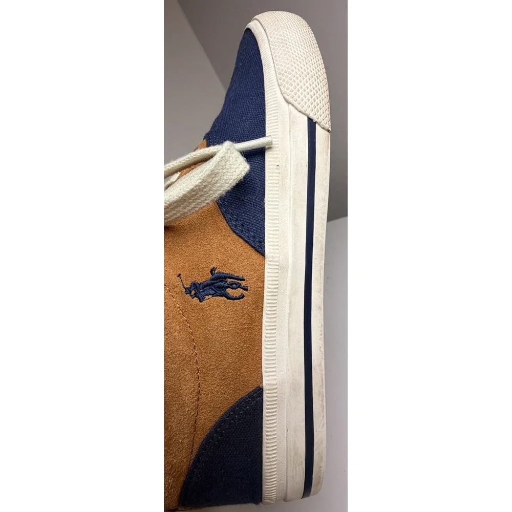 Polo Ralph Lauren Vaughn Saddle Sneakers Men’s 8D Navy Tan Canvas Suede - Picture 8 of 10